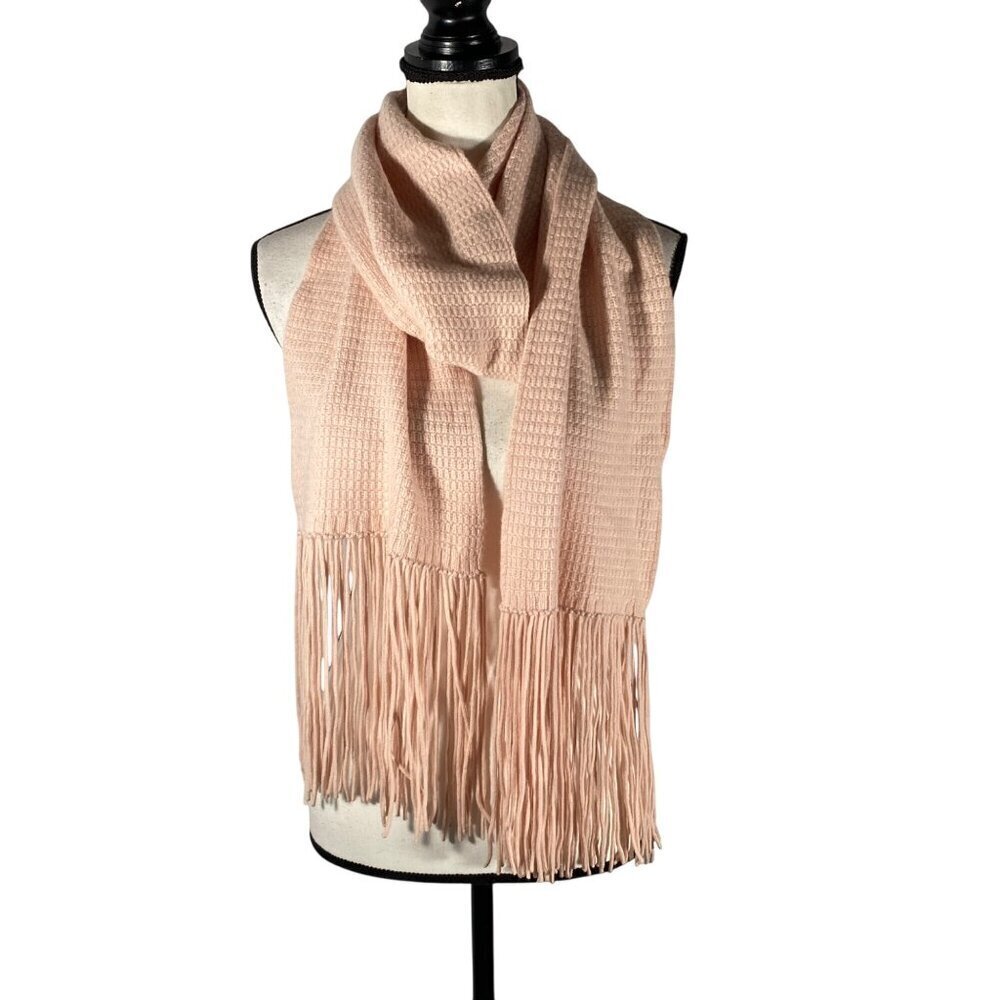 Castlerig 100% Cashmere beige Pink hue long Fringed Scarf textured soft neutral